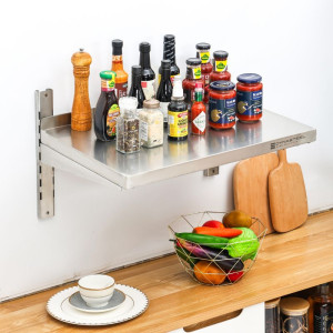 Nástenná polica z nehrdzavejúcej ocele na lištách - L 600 x P 400 mm - Dynasteel