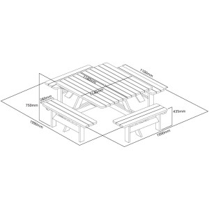 Stolík na piknik z dreva Rowlinson 1980mm: Pohodlie a odolnosť