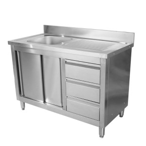 Sink Unit 1 Bowl with Backsplash and 3 Drawers - 1200 x 600 mm - Bowl on the Left - Dynasteel