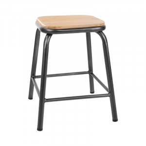Low Stools with Wooden Seat - Metal Grey - Set of 4 - Bolero